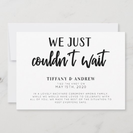 Wir konnten einfach nicht auf Hochzeit warten Ankündigung (Vorderseite)