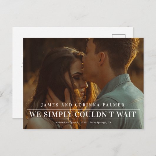 Wir konnten nicht warten Hochzeitsankündigung Postkarte (Vorne/Hinten)