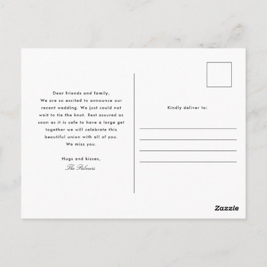 Wir konnten nicht warten Hochzeitsankündigung Postkarte (Rückseite)