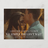 Wir konnten nicht warten Hochzeitsankündigung Postkarte (Vorderseite)