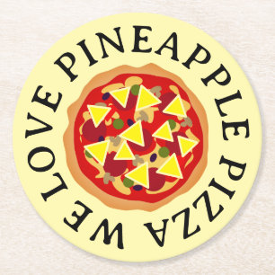 Wir Liebe Ananas Pizza lustig Runder Pappuntersetzer