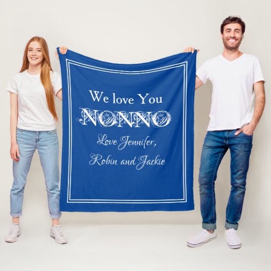 "Wir Liebe dich nONNO" Personalisiert blau und wei Fleecedecke (Beispiel)
