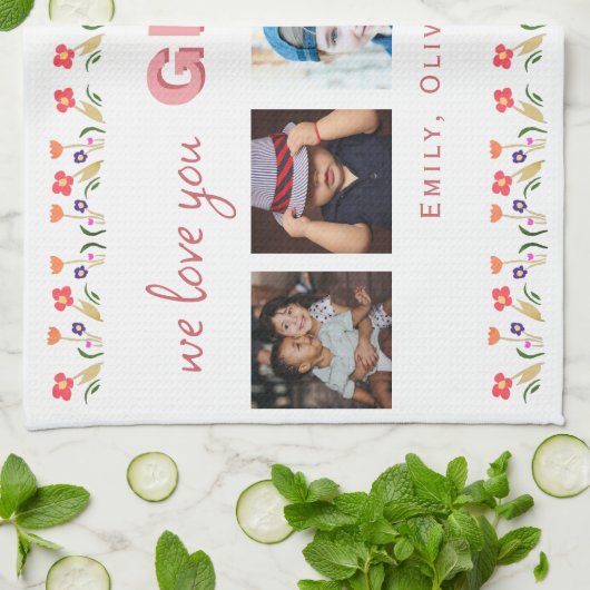 Wir Liebe dir Oma Blume 5 Fotos Keepake Geschirrtuch (Gefaltet)