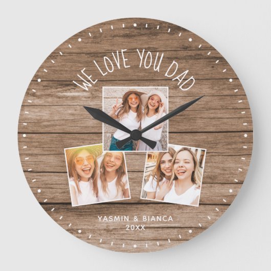 WIR LIEBE IHNEN VATER Custom Foto Collage Vathers Große Wanduhr (Vorderseite)