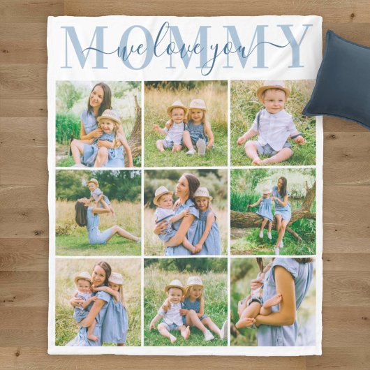 Wir Liebe Mommy Blue Mother's Day Foto Collage Fleecedecke