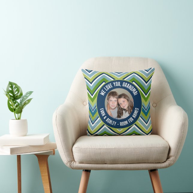 Wir Liebe Oma - Custom Foto - Blue Chevrons Kissen (Stuhl )