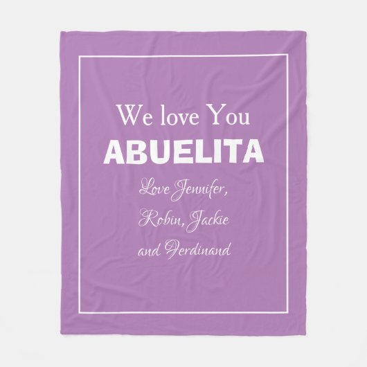 "Wir Liebe Sie ABUELITA" Personalisiert Mauve Fleecedecke (Vorderseite)