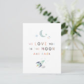 Wir Liebe Sie auf den Mond und die Rückseite Postk Postkarte (Stehend Vorderseite)