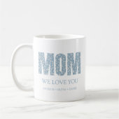 Wir Liebe Sie Blue Leopard Moderne Typografie Mama Kaffeetasse (Links)
