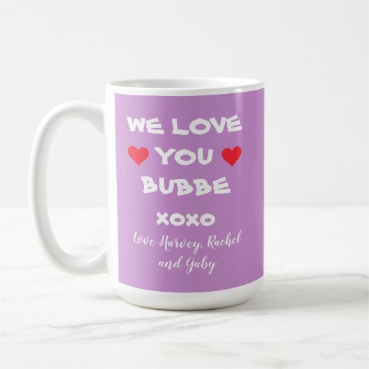 Wir Liebe Sie Bubbe - Personalisierte Mauve mit He Kaffeetasse (Links)