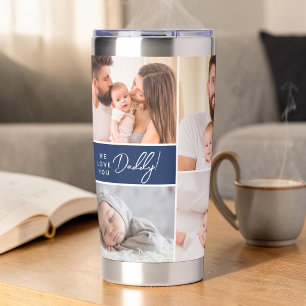 Wir Liebe Sie Daddy Custom Fotos Vatertag blau Thermobecher