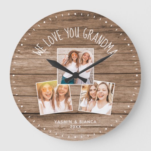 WIR LIEBE SIE GRANDMA Custom Foto Mütter Day Große Wanduhr (Vorderseite)
