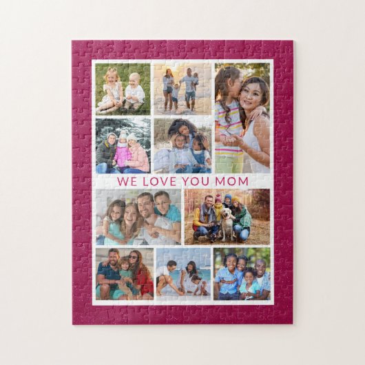 Wir Liebe Sie Mama 10 Foto Collage Pink Glitzer Puzzle (Vertikal)