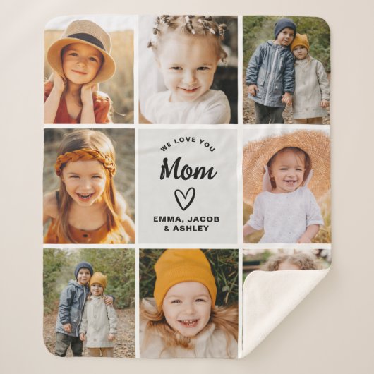 Wir Liebe Sie Mama Familie Moderne FotoCollage Sherpadecke (Vorderseite)