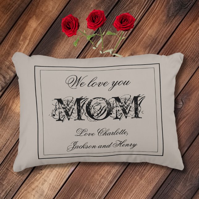 Wir Liebe Sie MAMA Kinder Namen Niedlich rustikale Dekokissen ("We Love You MOM" with Kids/Family Names Cute Rustic Chic Accent Pillow.)