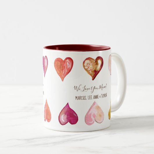 Wir Liebe Sie Mama Modern Art bemalten Herzen Zweifarbige Tasse (VorderseiteRechts)