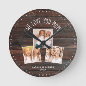 Wir Liebe Sie MAMA Niedlich moderne FotoCollage Runde Wanduhr (Vorderseite)