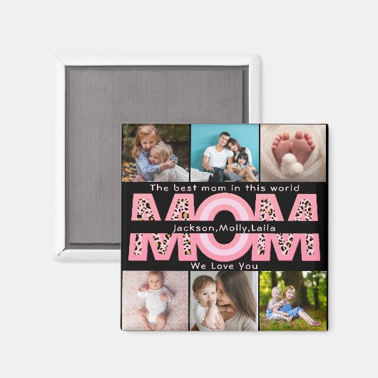 Wir Liebe Sie Mama Rosa Minimalistisch 6 Foto Coll Magnet (Vorderseite/Rückseite)