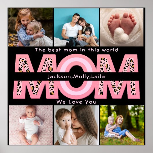 Wir Liebe Sie Mama Rosa Minimalistisch 6 Foto Coll Poster (Vorne)