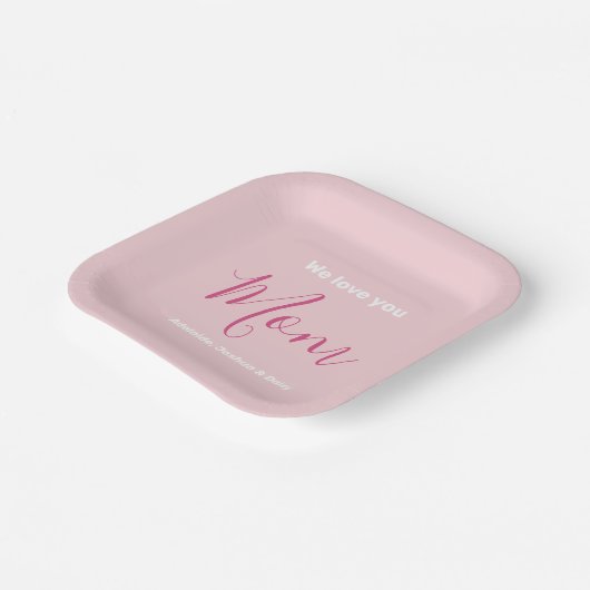 Wir Liebe Sie Mama Rosa Minimalistisch Pappteller (Gewinkelt)