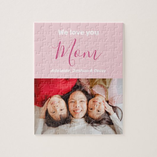 Wir Liebe Sie Mama Rosa Minimalistisches Foto Puzzle (Vertikal)