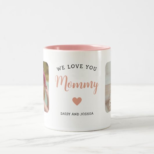 Wir Liebe Sie Mommy 2 Foto Modernes Rosa Zweifarbige Tasse (Mittel)