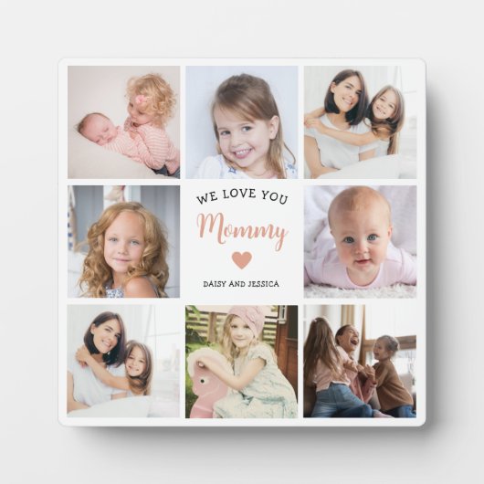 Wir Liebe Sie Mommy 8 Foto Collage Pink Herz Fotoplatte (Vorderseite)