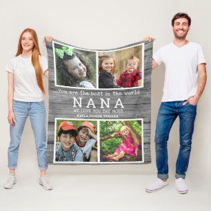 Wir Liebe Sie Nana 4 Foto Collage Graues Holz Fleecedecke