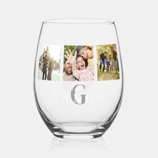 Wir Liebe Sie Oma 3 Foto Personalisiert Monogramm Weinglas Ohne Stiel (Vorderseite)