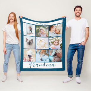 Wir Liebe Sie Oma Custom Foto Geschenk Navy Blue Fleecedecke
