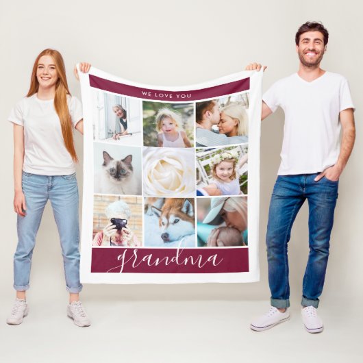 Wir Liebe Sie Oma Custom Foto Geschenke Burgund Fleecedecke (Beispiel)