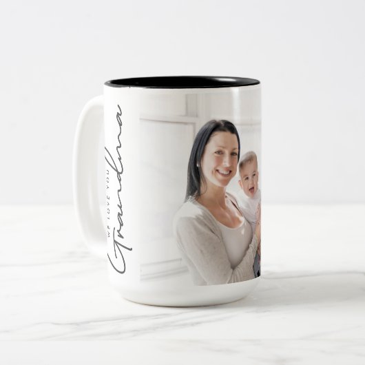Wir Liebe Sie Oma Elegant Skript Custom Foto Zweifarbige Tasse (Vorderseite Links)