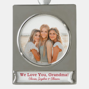 Wir Liebe Sie Oma Foto Banner-Ornament Silber