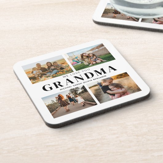Wir Liebe Sie Oma Personalisiert 4 FotoCollage Getränkeuntersetzer (Linke Seite)