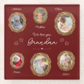 Wir Liebe Sie Oma Sechs Foto mit Text Rotes Herz Glasuntersetzer (Vorderseite)