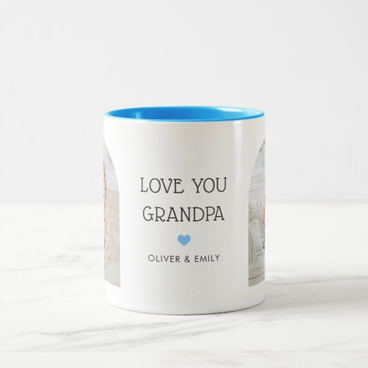 Wir Liebe Sie Opa 2 Foto Arch & Name 11 oz Zweifarbige Tasse (Mittel)