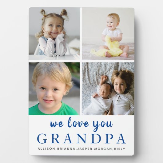 Wir Liebe Sie Opa| FotoCollage| White Blue Fotoplatte (Vorderseite)
