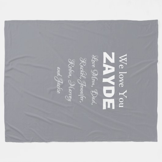 Wir Liebe Sie Opa ZAYDE Geschenknamen Elegant Grau Fleecedecke (Vorderseite (Horizontal))