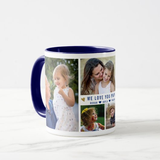 Wir Liebe Sie Papa 5 Foto Collage Name Navy Blue Tasse (Vorderseite Links)