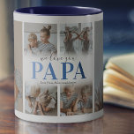 Wir Liebe Sie Papa Foto Collage Tasse<br><div class="desc">Personalisierte Kaffee-Tasse für besondere Väter mit einer 6 Foto-Collage-Vorlage der Kinder,  die Worte "wir Liebe Sie Papa" in einem trendigen Schriftart mit blauen Farbverlauf,  und die Kindernamen.</div>