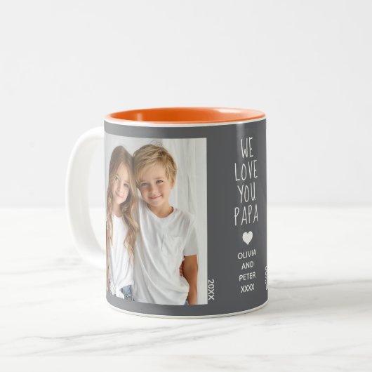 Wir Liebe Sie Papa, zwei Fotos Text, Grau C19 Zweifarbige Tasse (Vorderseite Links)