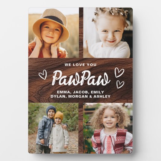 Wir Liebe Sie PawPaw Rustic Wood Foto Collage Fotoplatte (Vorderseite)