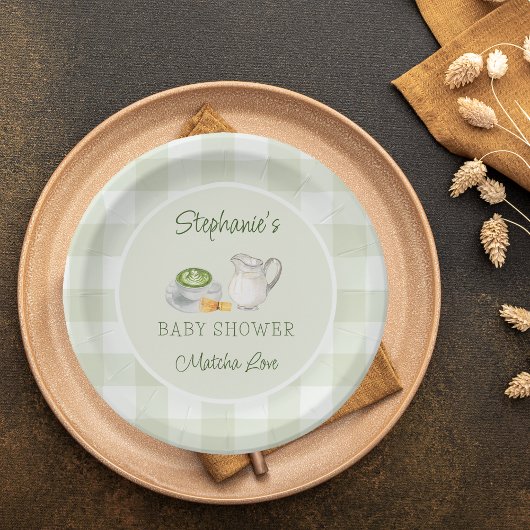 Wir Liebe Sie so Matcha Green Gingham Baby Dusche Pappteller