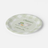 Wir Liebe Sie so Matcha Green Gingham Baby Dusche Pappteller (Schrägansicht)