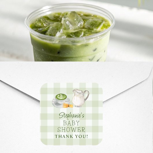 Wir Liebe Sie so Matcha Green Gingham Baby Dusche Quadratischer Aufkleber