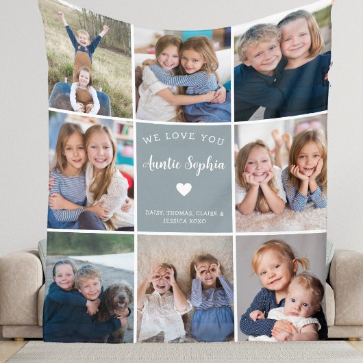 Wir Liebe Sie Tante Foto Collage Simple Blue Fleecedecke