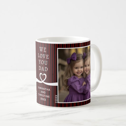 Wir Liebe Sie Vater 2 Foto Custom Stripe Modern P2 Kaffeetasse (VorderseiteRechts)