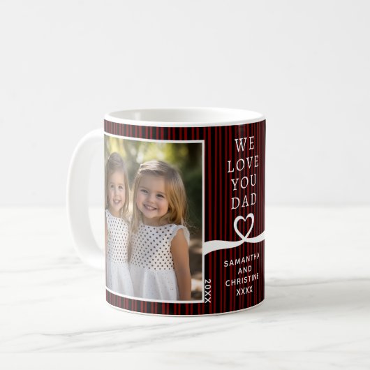 Wir Liebe Sie Vater 2 Foto Custom Stripe Modern P2 Kaffeetasse (Vorderseite Links)