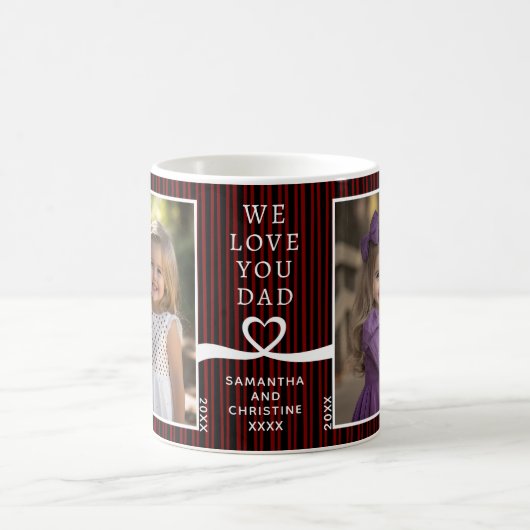 Wir Liebe Sie Vater 2 Foto Custom Stripe Modern P2 Kaffeetasse (Mittel)