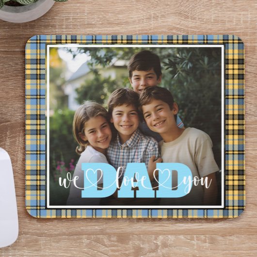 Wir Liebe Sie Vater Blau Gelb Kariertes Foto Mousepad